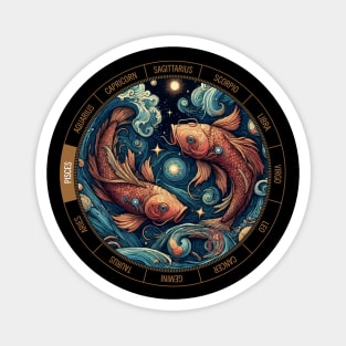 ZODIAC Pisces - Astrological PISCES - PISCES - ZODIAC sign - Van Gogh style - 4 Magnet